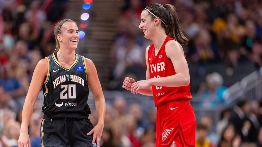 Caitlin Clark and Sabrina Ionescu laugh