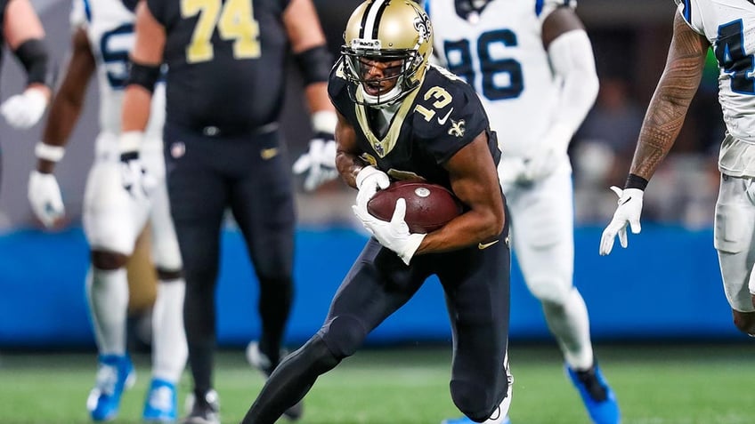 saints michael thomas panthers derrick brown seen getting into heated altercation after game