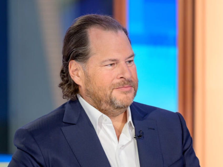 Salesforce Founder & Co-CEO Marc Benioff visits "Mornings With Maria" with host Maria Bartiromo at Fox Business Network Studios on October 16, 2019 in New York City. (Roy Rochlin/Getty Images)