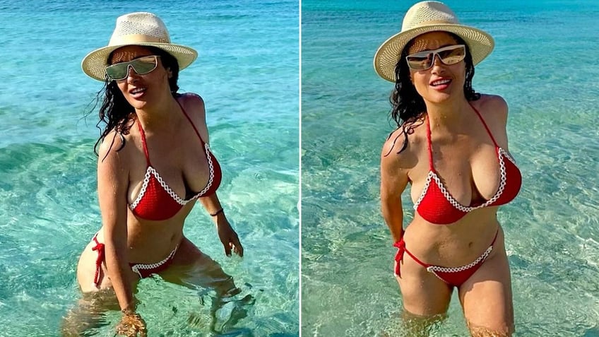 salma hayek celebrates 57th birthday in racy red bikini so happy to be alive