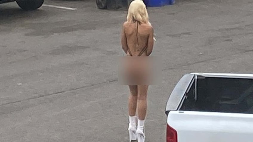 Woman in underwear on San Diego street