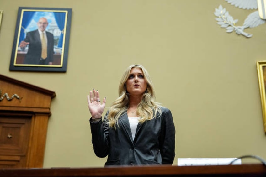 Former collegiate swimmer Riley Gaines is sworn in during a House Oversight Subcommittee on Health Care and Financial Services hearing on Capitol...