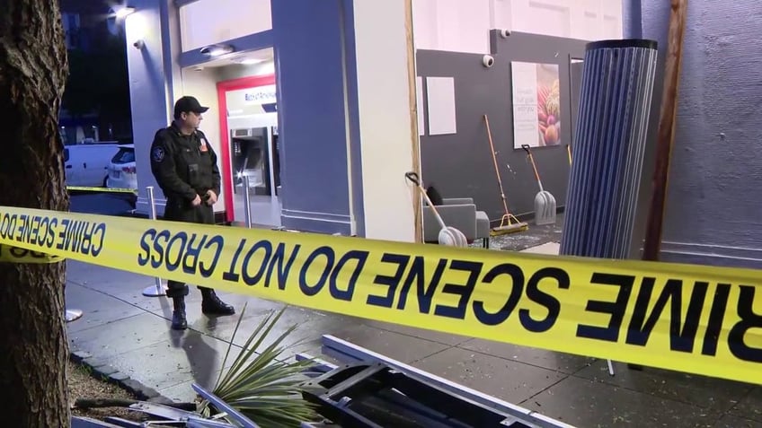 Police tape around the Bank of America branch