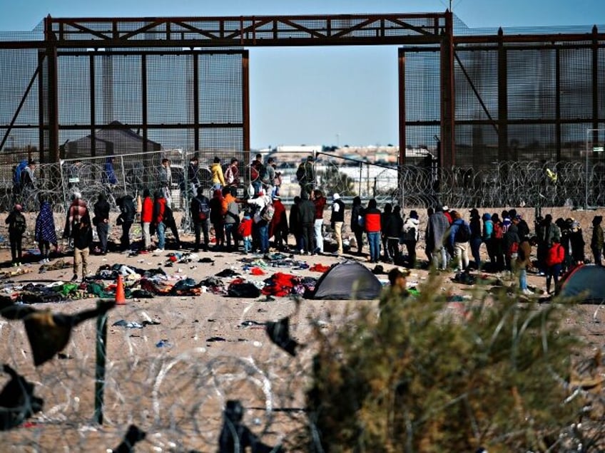 CIUDAD JUAREZ, MEXICO - DECEMBER 27: People camp as they wait to cross the border between Mexico and the United States in Ciudad Juarez, Mexico on December 27, 2023. US Secretary of State Antony Blinken led the US delegation to meet Mexican President Andres Manuel Lopez Obrador as the pressure …