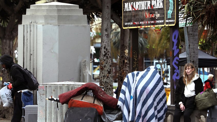 Homeless people in LA park