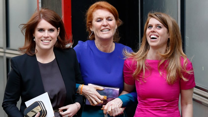 Sarah Ferguson walks through the city with daughters Princess Beatrice and Princess Eugenie