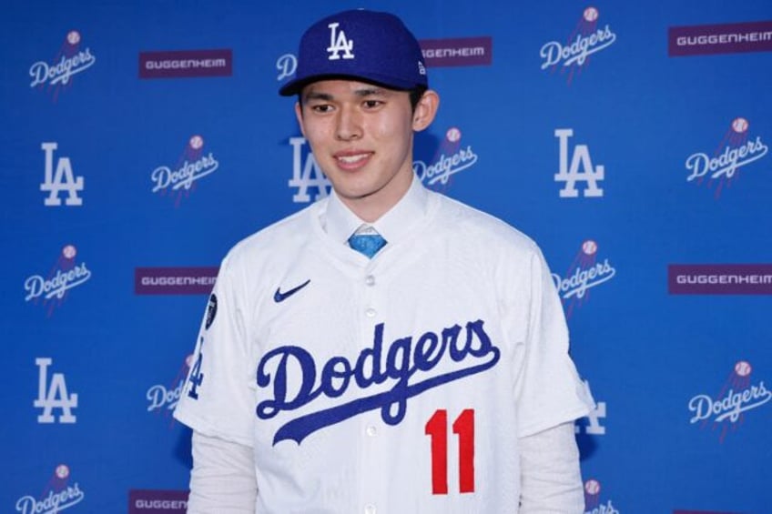 Japanese baseball star Roki Sasaki at his unveiling by the Los Angeles Dodgers on January