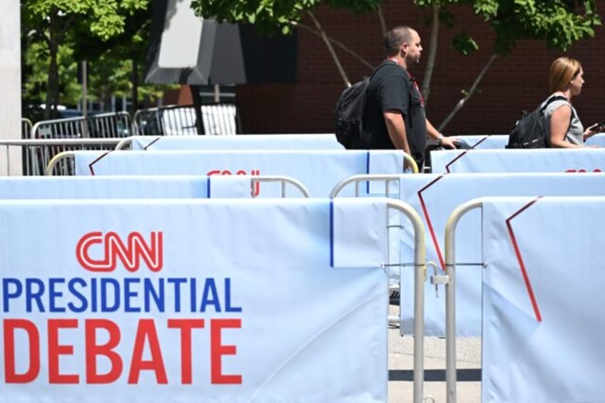 CNN signage ahead of the first 2024 presidential debate between Joe Biden and Donald Trump