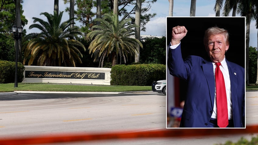 Former President Donald Trump is pictured in front of the Trump International Golf Club