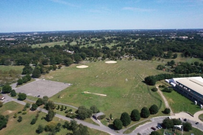 An aerial view from September 2023 of the area planned for construction for this year's T20 World Cup in New York. Nassau County plans to erect a 34,000-seat temporary stadium for the event