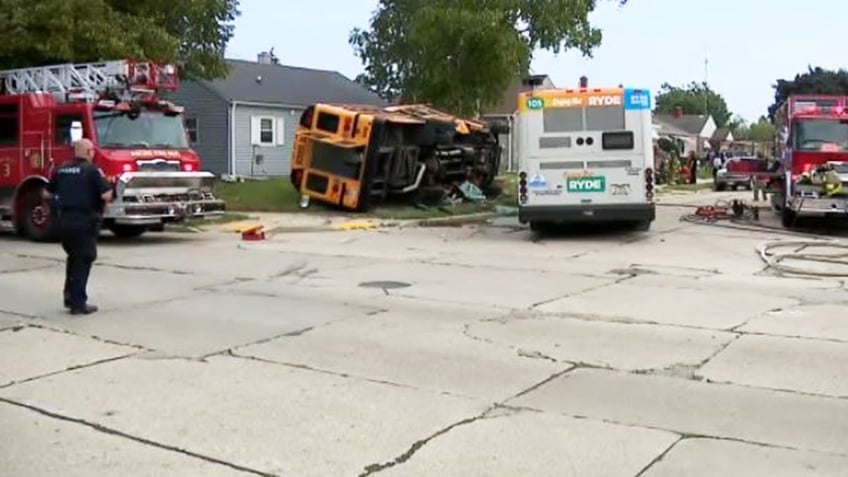 school and city buses crash in nasty collision caught on home security video