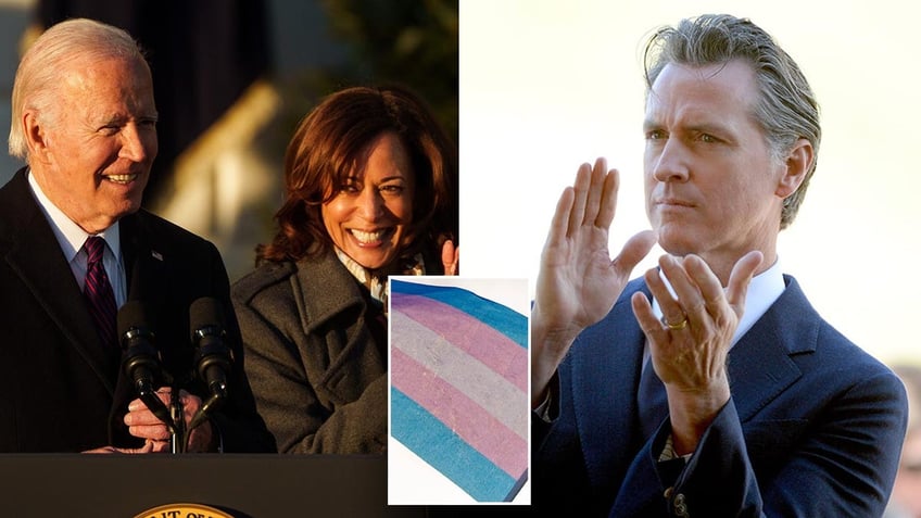 Joe Biden, Kamala Harris, Trans Flag, and Gavin Newsom