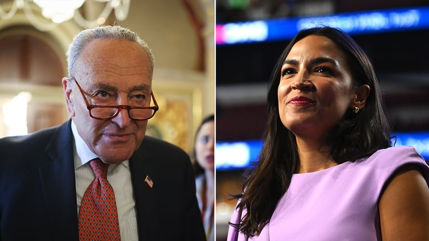 Chuck Schumer and Alexandria Ocasio-Cortez split image