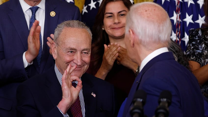 Chuck Schumer winks at President Biden