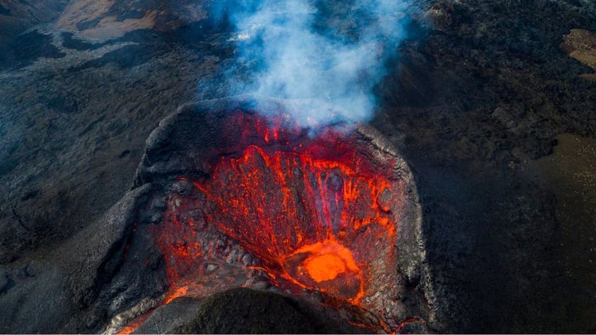 A volcano erupting