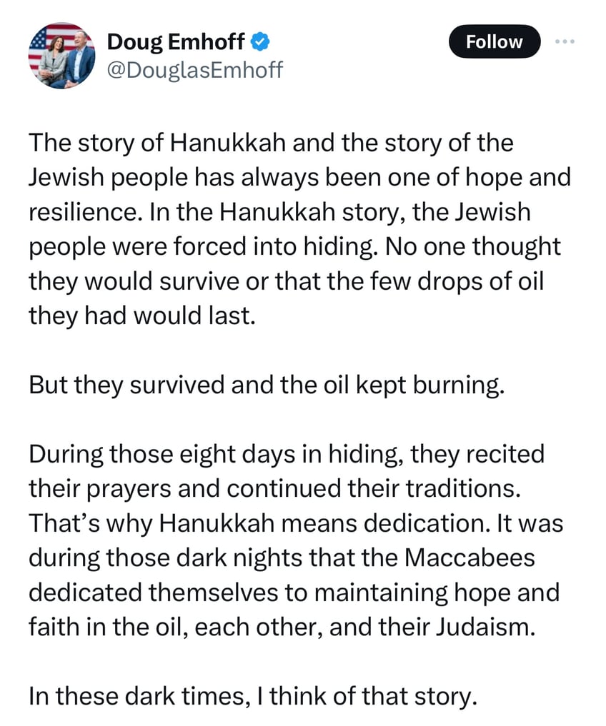 second gentleman doug emhoff botches hanukkah story deletes post