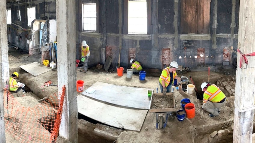 William & Mary archaeologists uncover a foundation from the 1700s that once held the nation's oldest surviving schoolhouse for Black children in 2025, in Williamsburg, Va.