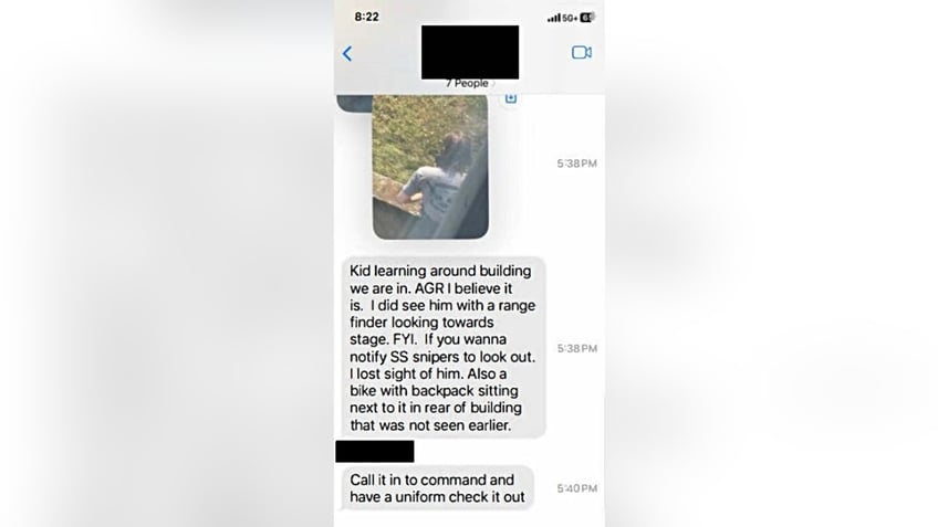 A text message from a countersniper at the Trump rally showing a photo of Thomas Crooks before he attempted to assassinate Trump.