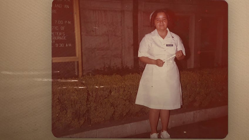 A young Yolanda Saldivar in a nurses uniform