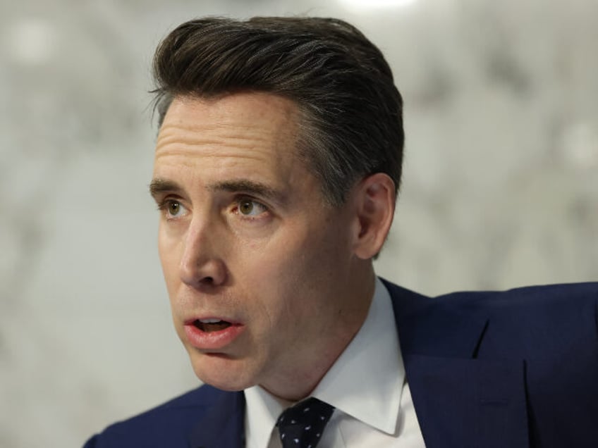 Senator Josh Hawley (R-MO) speaks as Boeing President and CEO Dave Calhoun testifies durin