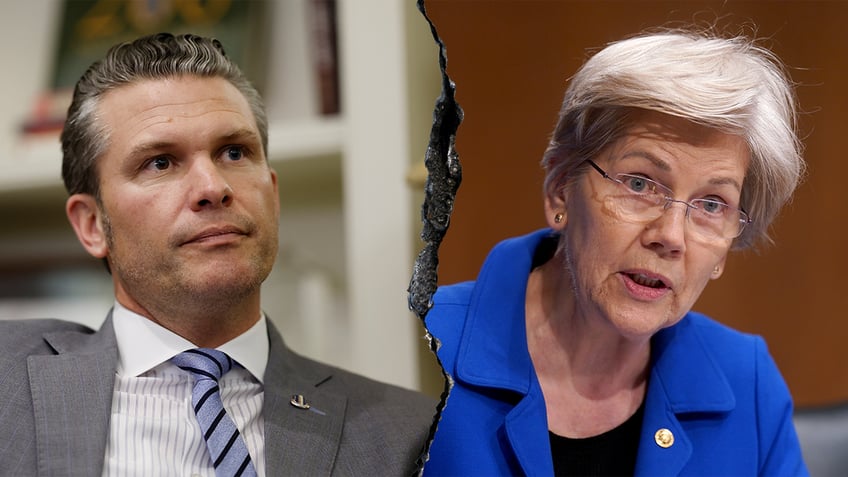 Secretary of Defense Nominee Pete Hegseth, left, and Senator Liz Warren, right.