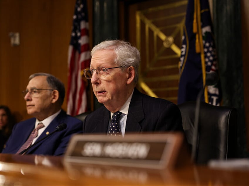 WASHINGTON, DC - JANUARY 23: U.S. Sen. Mitch McConnell (R-KY) speaks during the Secretary