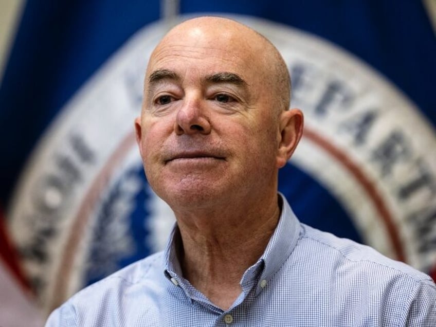 EAGLE PASS, TEXAS - JANUARY 08: U.S. Department of Homeland Security Secretary Alejandro Mayorkas holds a press conference at a U.S. Border Patrol station on January 08, 2024 in Eagle Pass, Texas. Mayorkas visited Texas border areas where large numbers of migrants had been crossing over the Rio Grande from …