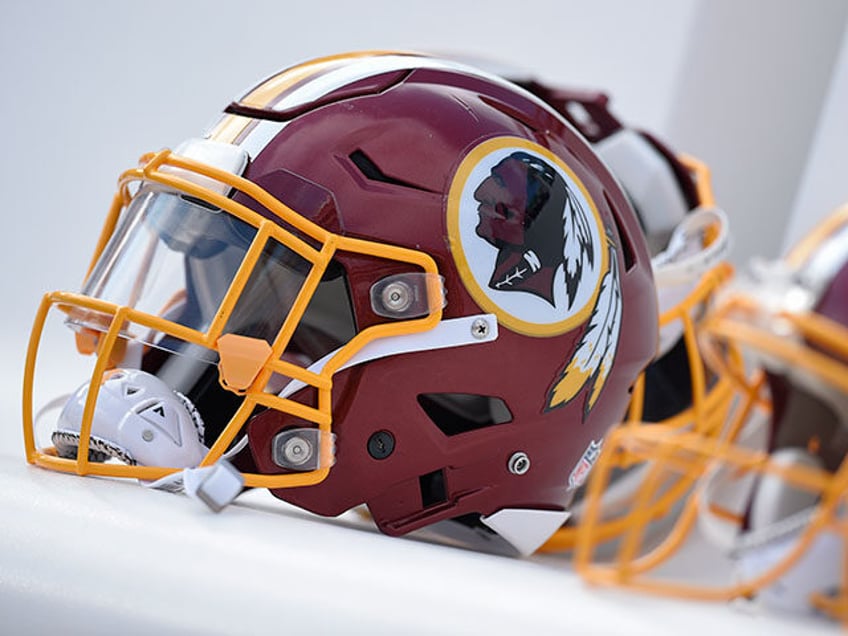 A Washington Redskins helmet sits on the bench before an NFL football game between the Was