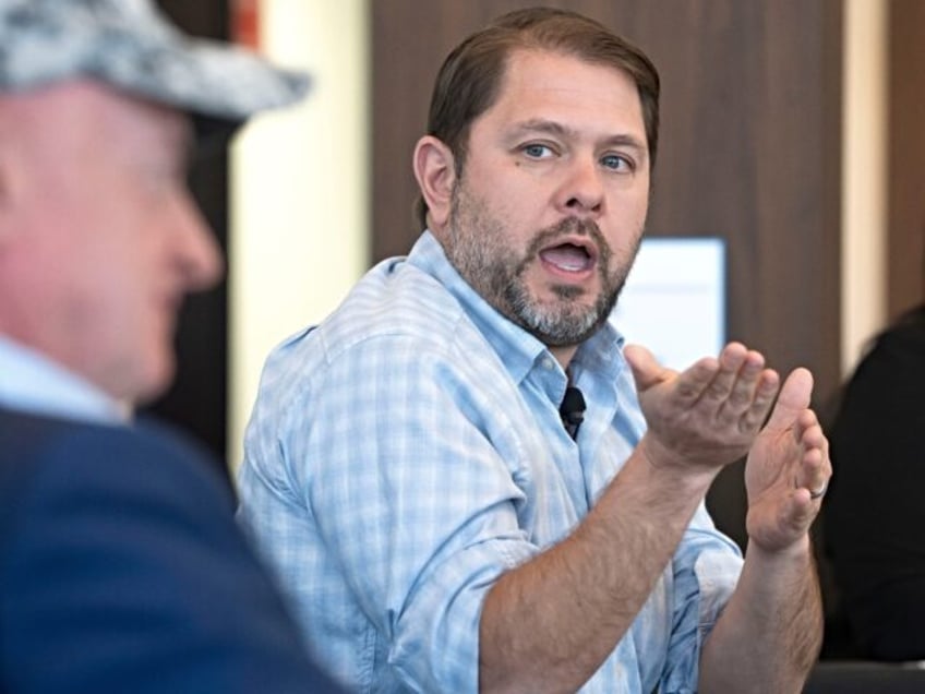 PHOENIX, ARIZONA - MARCH 17: U.S. Sen. Ruben Gallego (D-AZ) speaks alongside U.S. Sen. Mar
