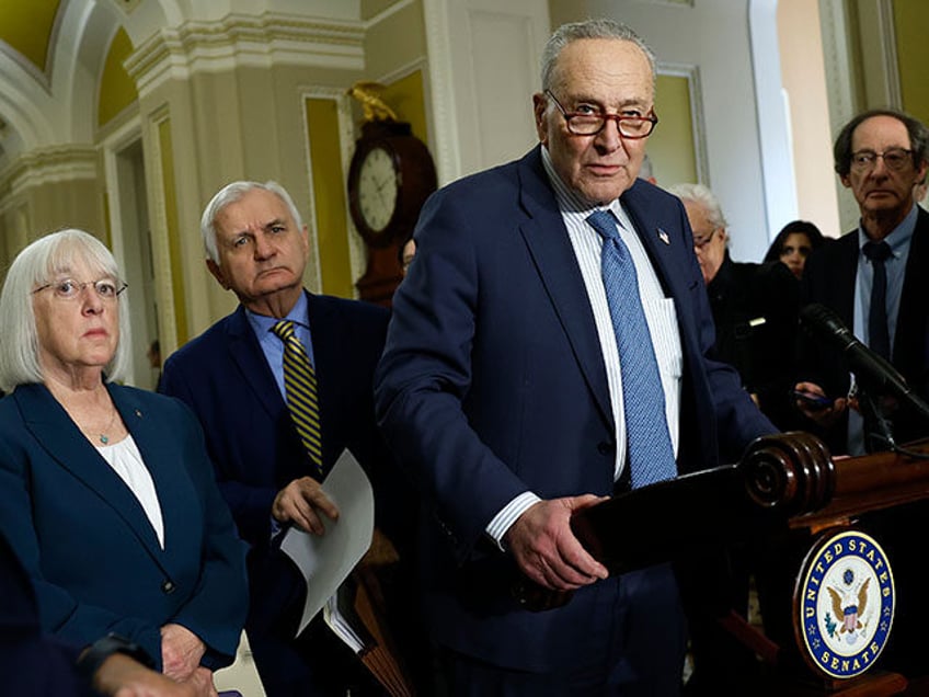 Senate Majority Leader Charles Schumer (D-NY) speaks to reporters following the weekly Sen