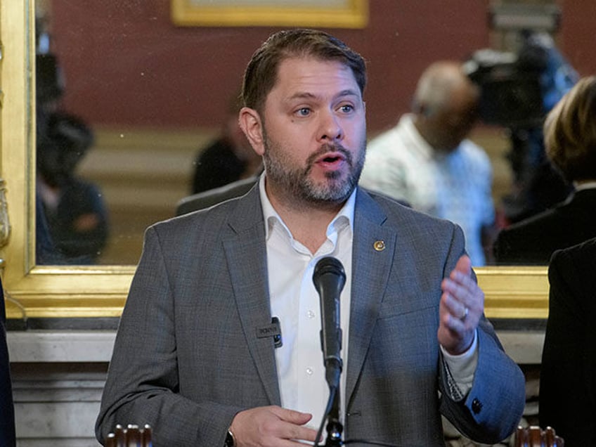 Sen. Ruben Gallego, D-N.M., speaks during a press conference on Medicare Negotiated Prescr