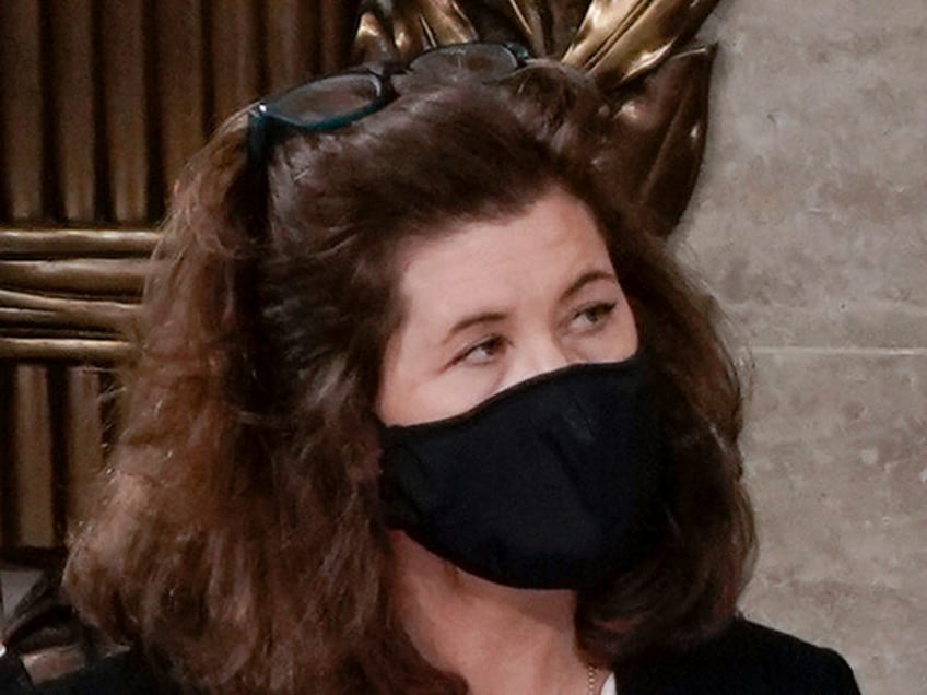 FILE - In this Jan. 6, 2021, photo, Senate Parliamentarian Elizabeth MacDonough, watches d