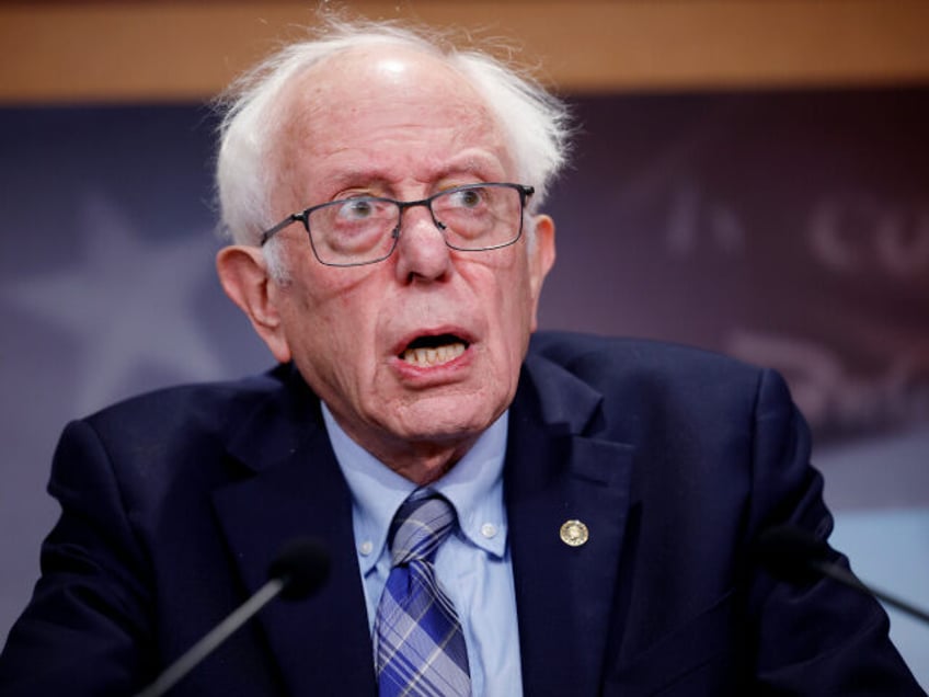 U.S. Sen. Bernie Sanders (I-VT), joined by fellow Senators, speaks at a news conference on