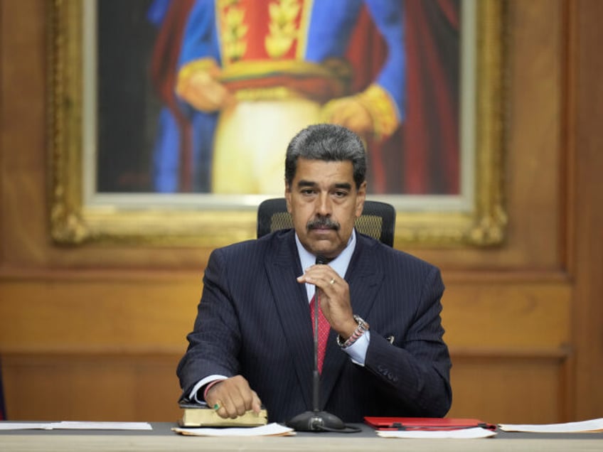 Venezuelan President Nicolas Maduro starts his news conference at Miraflores presidential