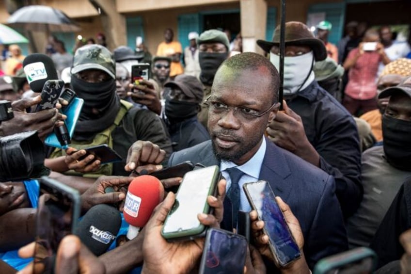 Senegalese opposition leader Ousmane Sonko speaks to the press in 2022