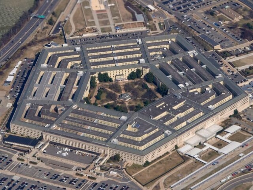 FILE - The Pentagon is seen from Air Force One as it flies over Washington, March 2, 2022.