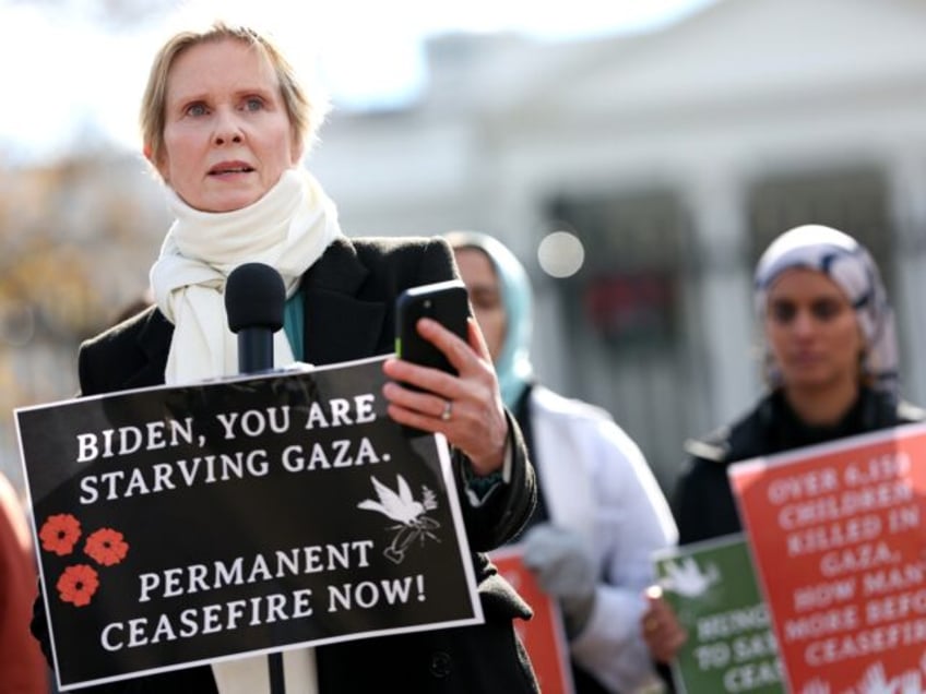 sex and the city star cynthia nixon joins hunger strike outside white house demanding permanent gaza ceasefire