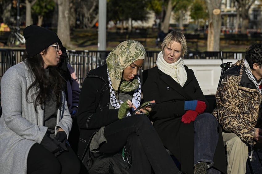 sex and the city star cynthia nixon joins hunger strike outside white house demanding permanent gaza ceasefire