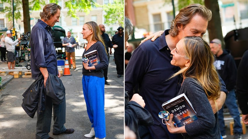 John Corbett and Sarah Jessica Parker on location in New York