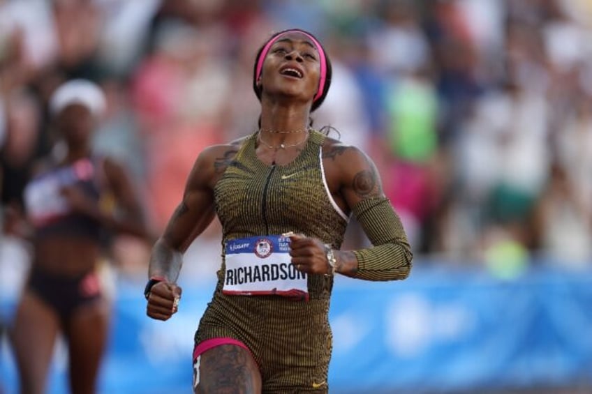 Sha'Carri Richardson reacts after winning the women's 100m final at the US Olympic athleti