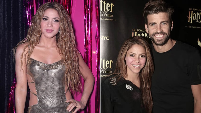 shakira with hand on hip/shakira and gerard pique