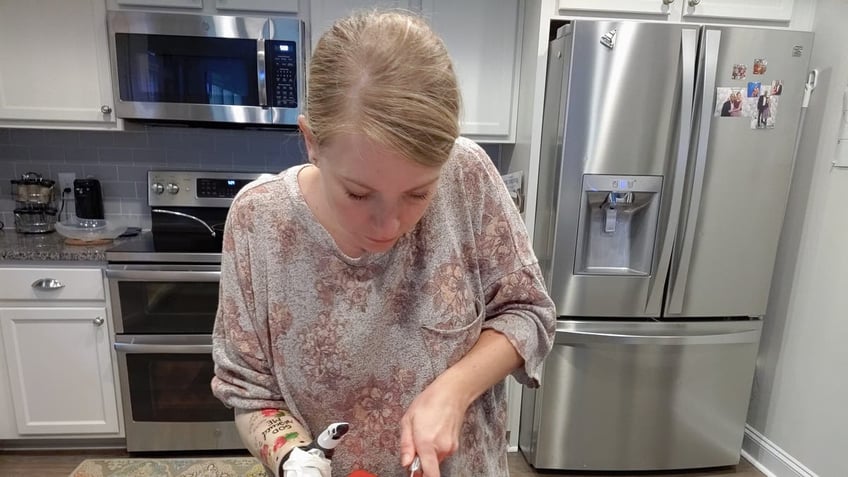 Tiffany Johnson is cooking as she adjusted to her life without her right arm.