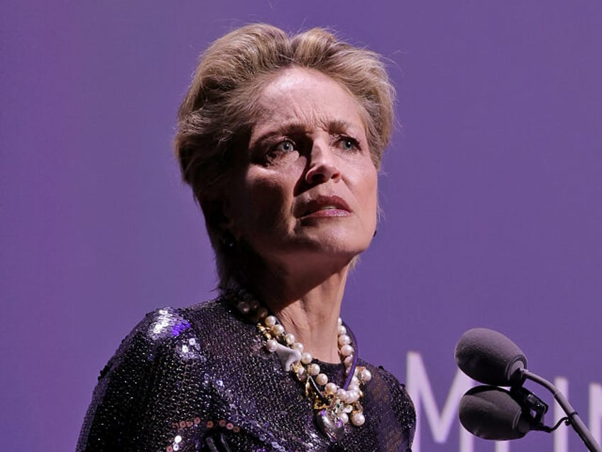 NEW YORK, NEW YORK - APRIL 29: Sharon Stone speaks during the 49th Chaplin Award Honoring