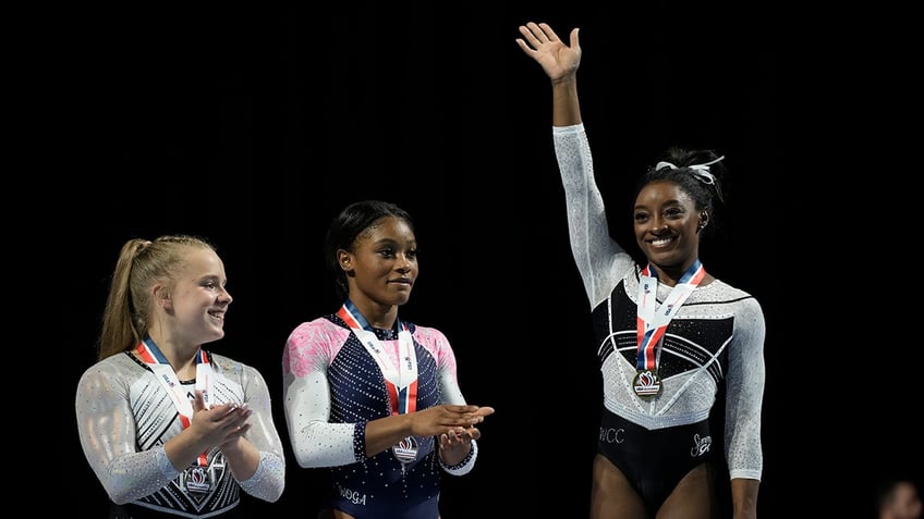 Simone Biles on the podium