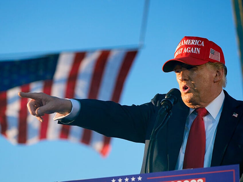 Republican presidential nominee former President Donald Trump speaks at a campaign rally a