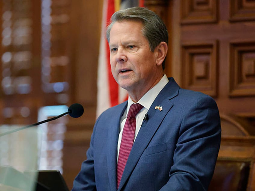 Georgia Gov. Brian Kemp delivers the State of the State address on the House floor of the state Capitol on Wednesday, Jan. 25, 2023 in Atlanta. (AP Photo/Alex Slitz)