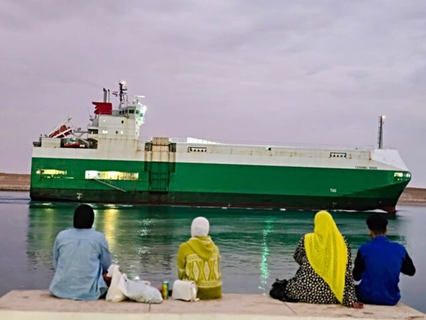 SUEZ, EGYPT - NOVEMBER 3: A ship transits the Suez Canal towards the Red Sea on November 3