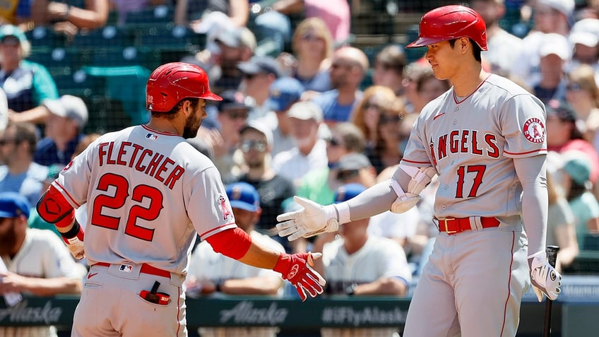 Shohei Ohtani and David Fletcher in 2021