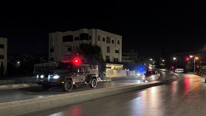 Police vehicles near the Israeli embassy