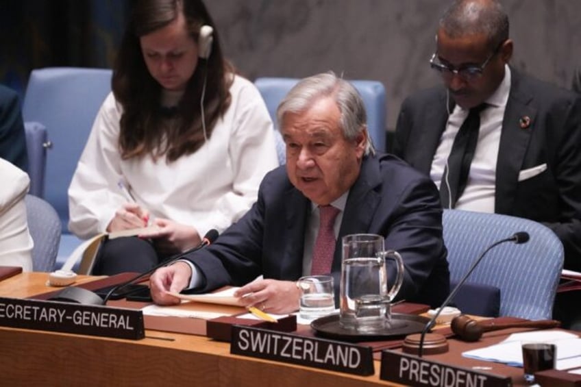 UN Secretary-General Antonio Guterres at a Security Council meeting on the situation in th